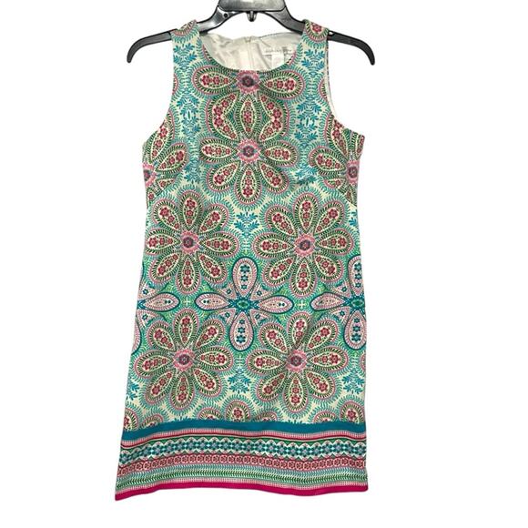London Times Sleeveless Shift Dress | Green Pink Paisley | Size 4 - Picture 1 of 4